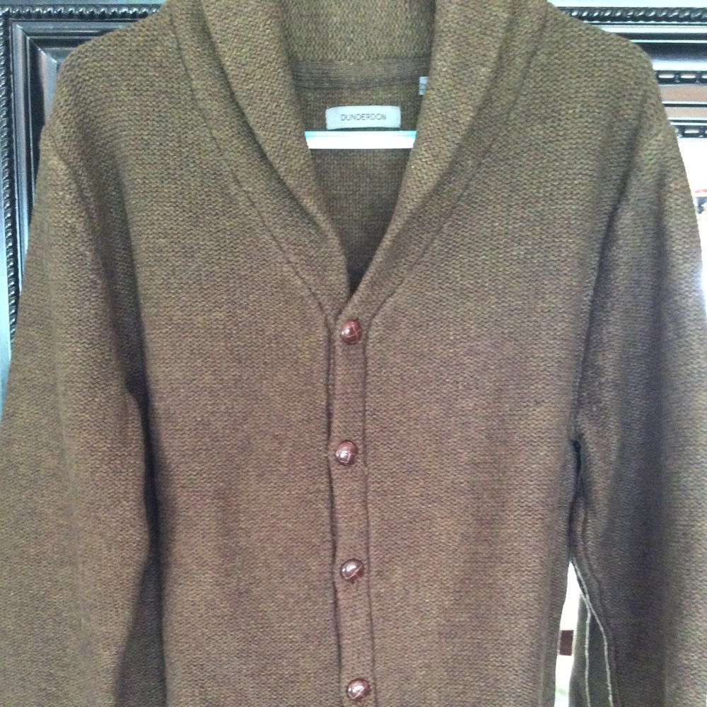 Dunderdon 80% Wool Shawl Cardigan in Brown…